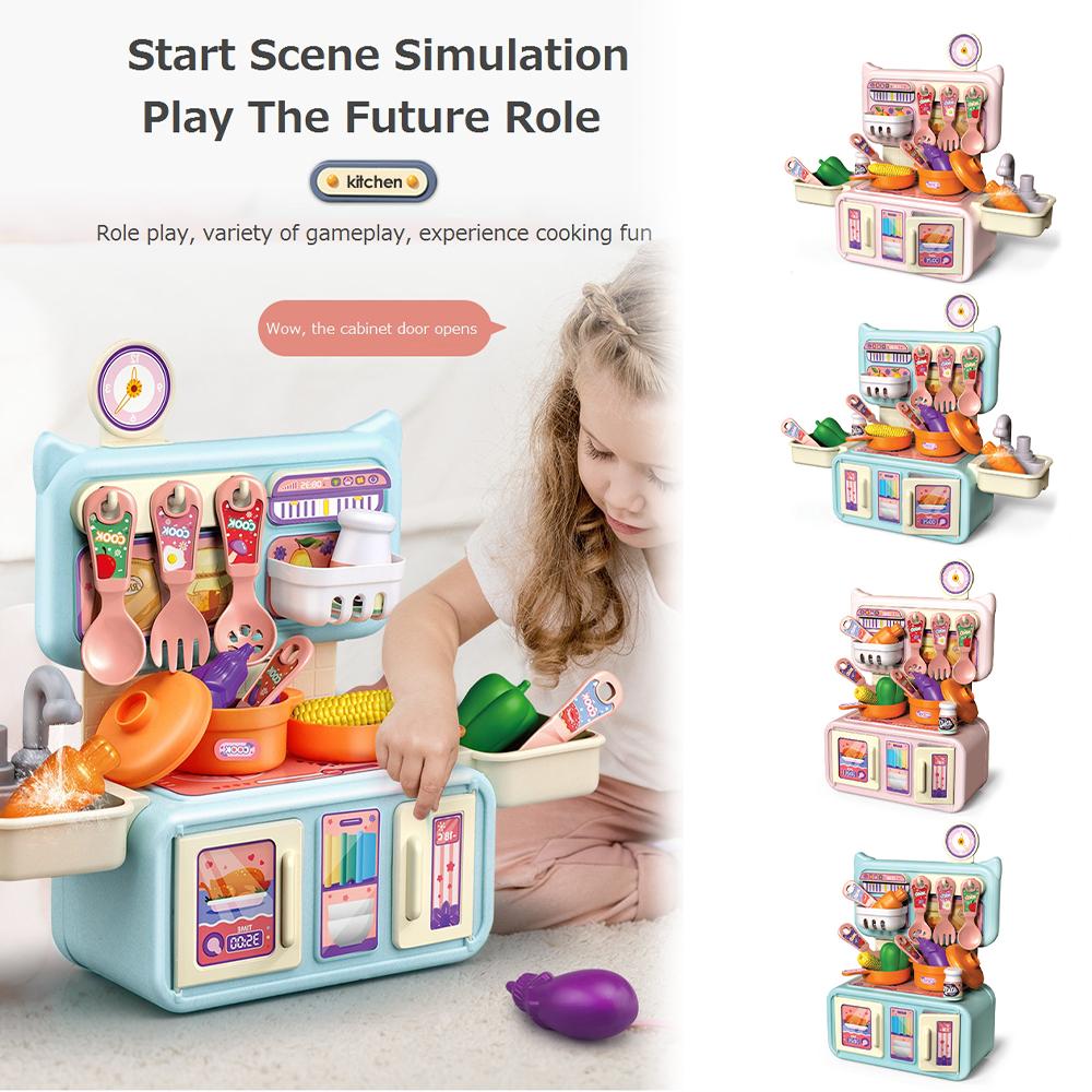 thumbnail image 2 of Ruifaya Juego de cocina para niños, juego de simulación, minicocina rosa, accesorios de vajilla para niños, 2 of 7