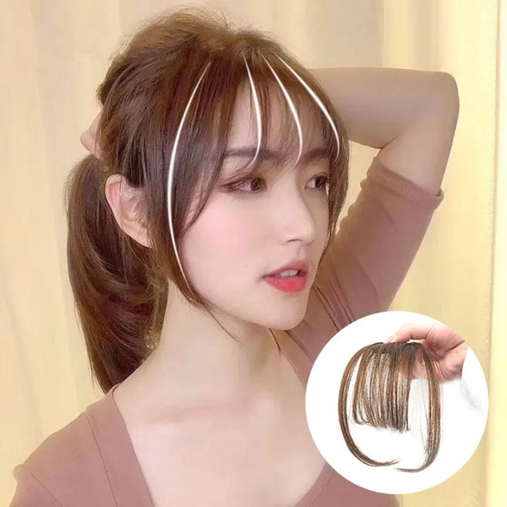 thumbnail image 4 of Ruifaya Extensión de cabello postizo con flequillo fino para mujer, con clip en la parte delantera, 4 of 7