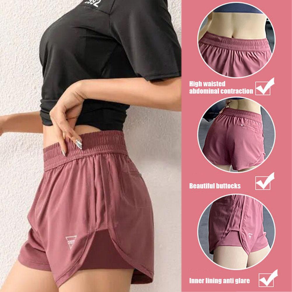 thumbnail image 3 of SGACAI Pantalones cortos elásticos de doble capa para yoga, gimnasio y deportes para mujer, tallas nuevas S4, 3 of 7