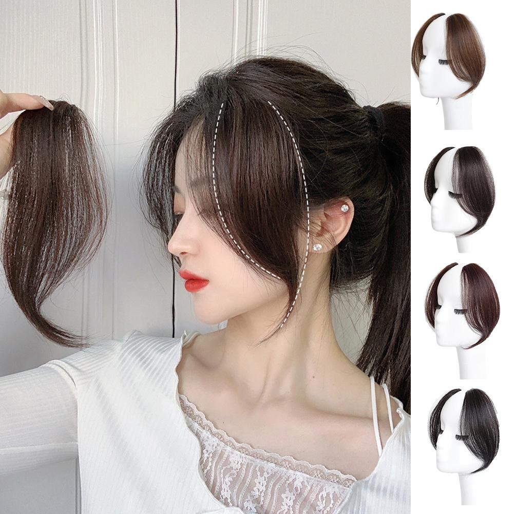 thumbnail image 4 of SGACAI Flequillo largo de dos lados, extensión de cabello castaño natural con clip frontal, 4 of 7