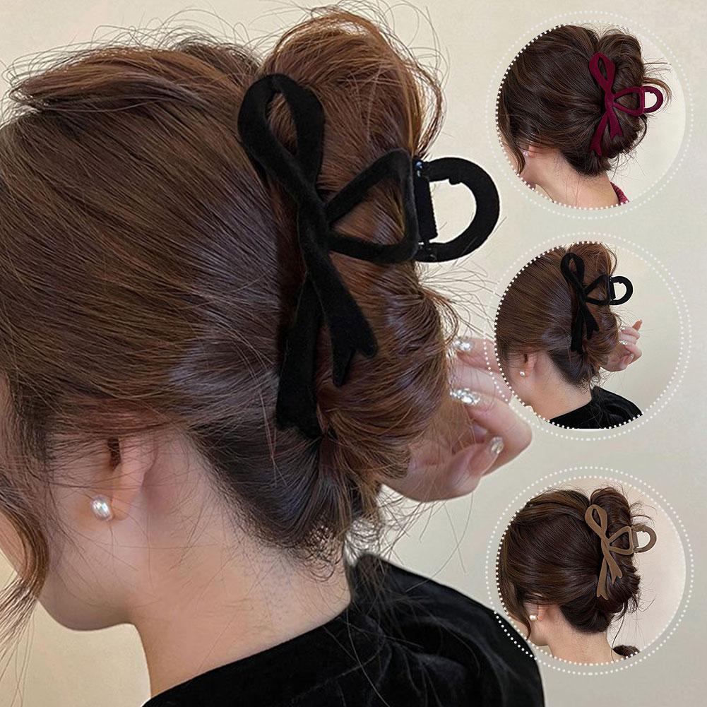 thumbnail image 2 of Ruifaya Pinzas para el pelo con lazo de terciopelo para otoño e invierno, pinzas para el pelo para mujer, accesorios para el pelo francés, elegantes, coreanos, J9Y6, 2 of 7