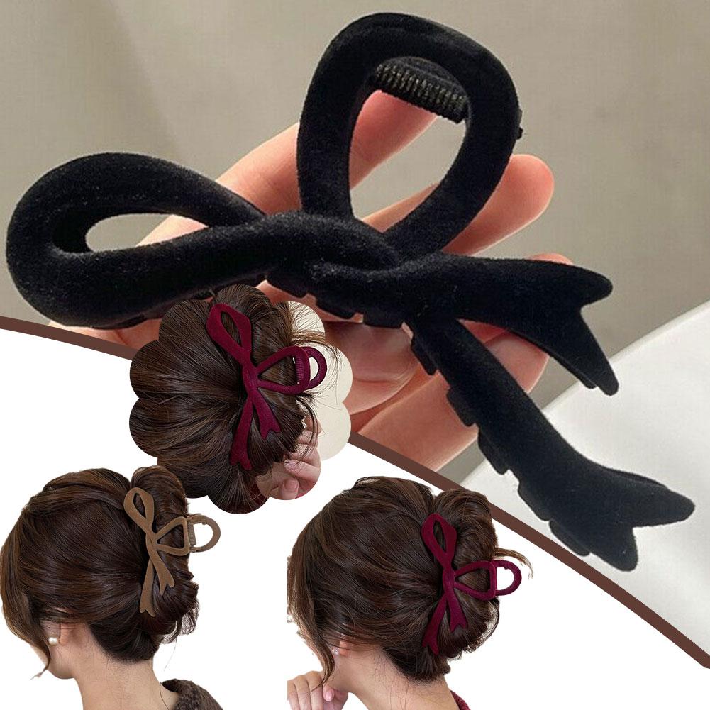 thumbnail image 3 of Ruifaya Pinzas para el pelo con lazo de terciopelo para otoño e invierno, pinzas para el pelo para mujer, accesorios para el pelo francés, elegantes, coreanos, J9Y6, 3 of 7