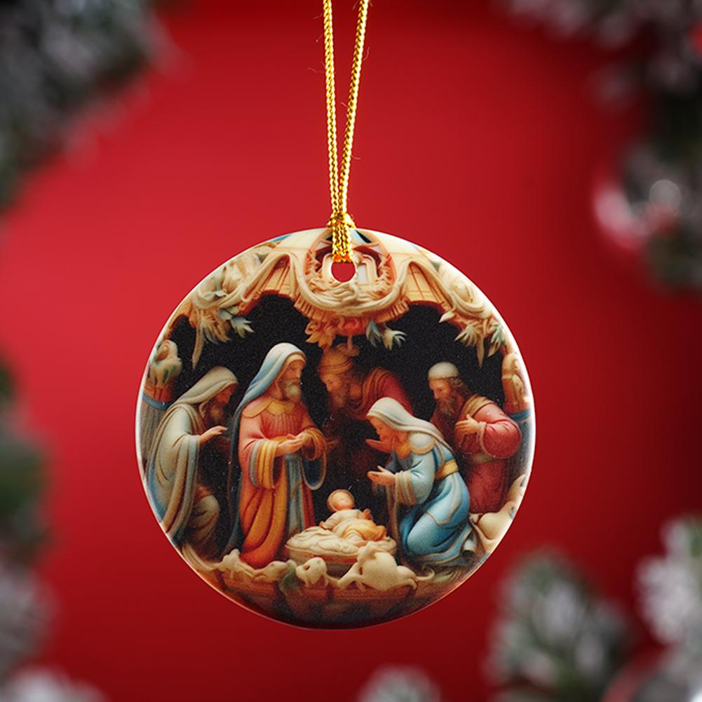 Natal presépio pendurado ornamentos, sinal de grinalda