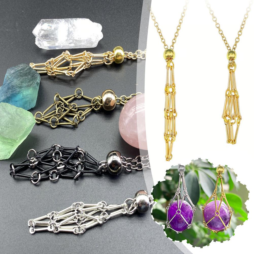 thumbnail image 2 of Ruifaya Collar con soporte de jaula de cristal de color plateado/dorado, soporte de piedras, collar diario - AU., 2 of 7