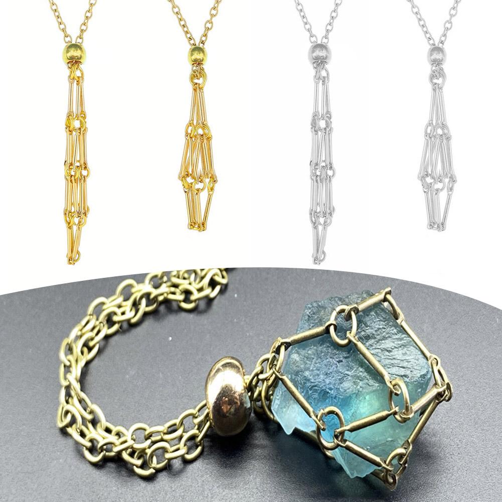thumbnail image 4 of Ruifaya Collar con soporte de jaula de cristal de color plateado/dorado, soporte de piedras, collar diario - AU., 4 of 7