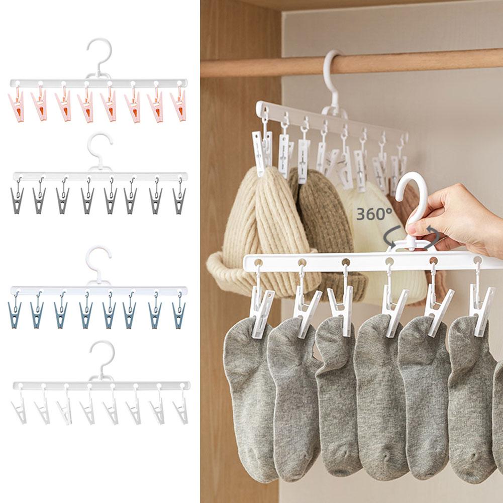 thumbnail image 2 of Wartleves Percha portátil multifuncional con 8 pinzas, resistente al viento, para ropa, calcetines y ropa interior, 2 of 7
