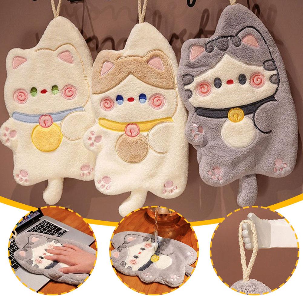 thumbnail image 3 of Wartleves Toallas de mano con dibujos de gatos, lindas toallas de baño para colgar, suaves y absorbentes ↖, 3 of 7