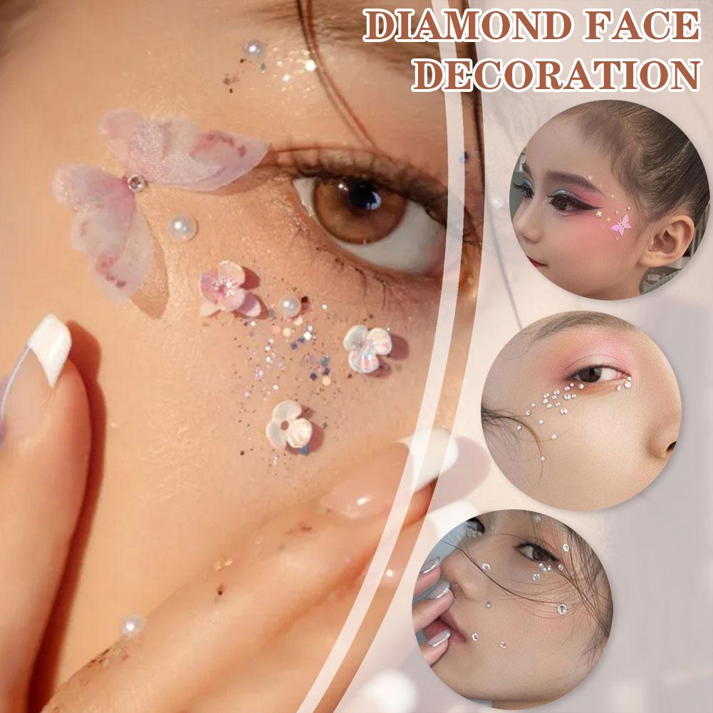 thumbnail image 3 of Wartleves Pegatinas de maquillaje facial para niños, maquillaje de ojos para novias, luz de diamante, decoración facial U9, 3 of 7