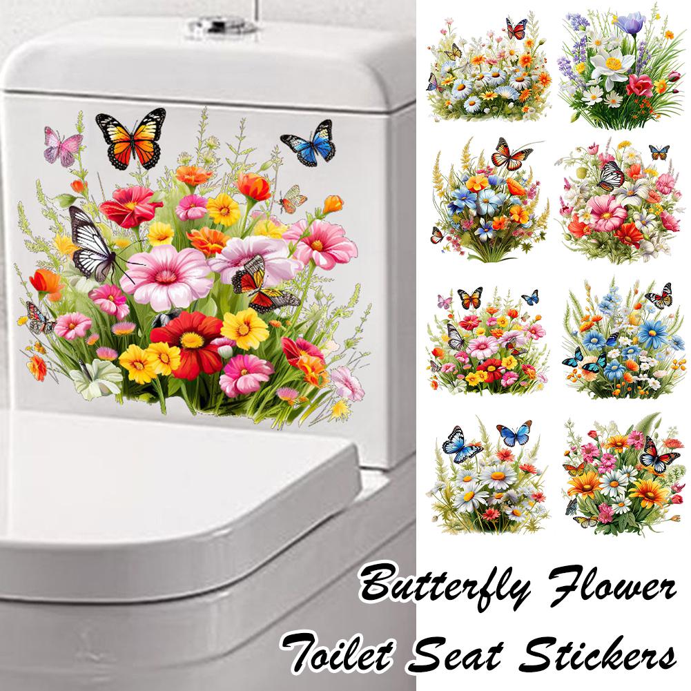 thumbnail image 2 of SGACAI Pegatinas para asiento de inodoro con diseño de mariposas y flores, calcomanías para tapa de inodoro, pegatinas extraíbles, 2 of 7