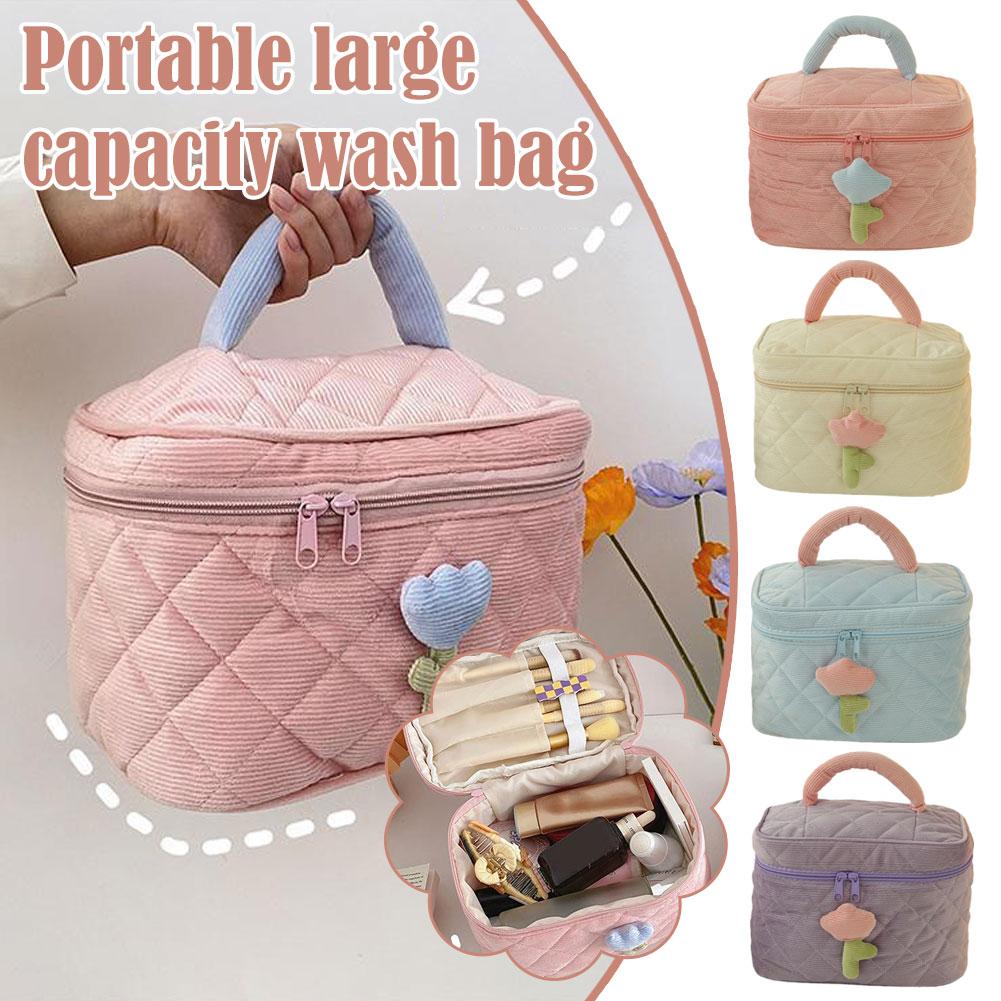 thumbnail image 4 of Wartleves Bolsa de almacenamiento para mujer, bolsa de pana para cosméticos, organizador con cremallera, artículos de tocador, 4 of 7