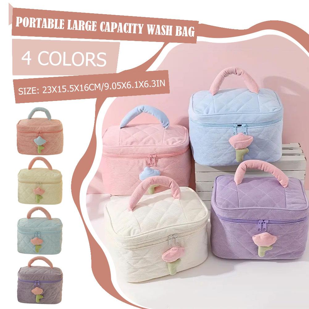 thumbnail image 2 of Wartleves Bolsa de almacenamiento para mujer, bolsa de pana para cosméticos, organizador con cremallera, artículos de tocador, 2 of 7