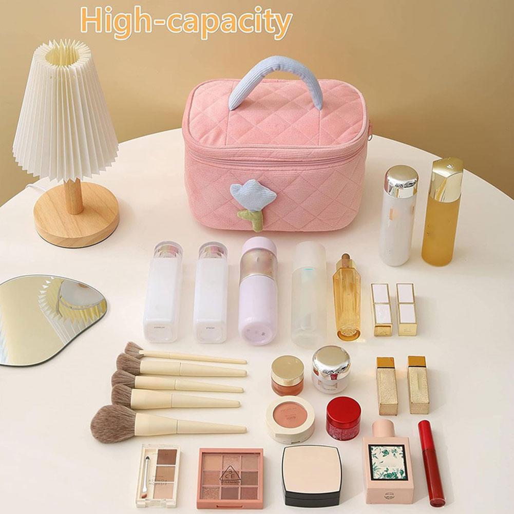 thumbnail image 3 of Wartleves Bolsa de almacenamiento para mujer, bolsa de pana para cosméticos, organizador con cremallera, artículos de tocador, 3 of 7