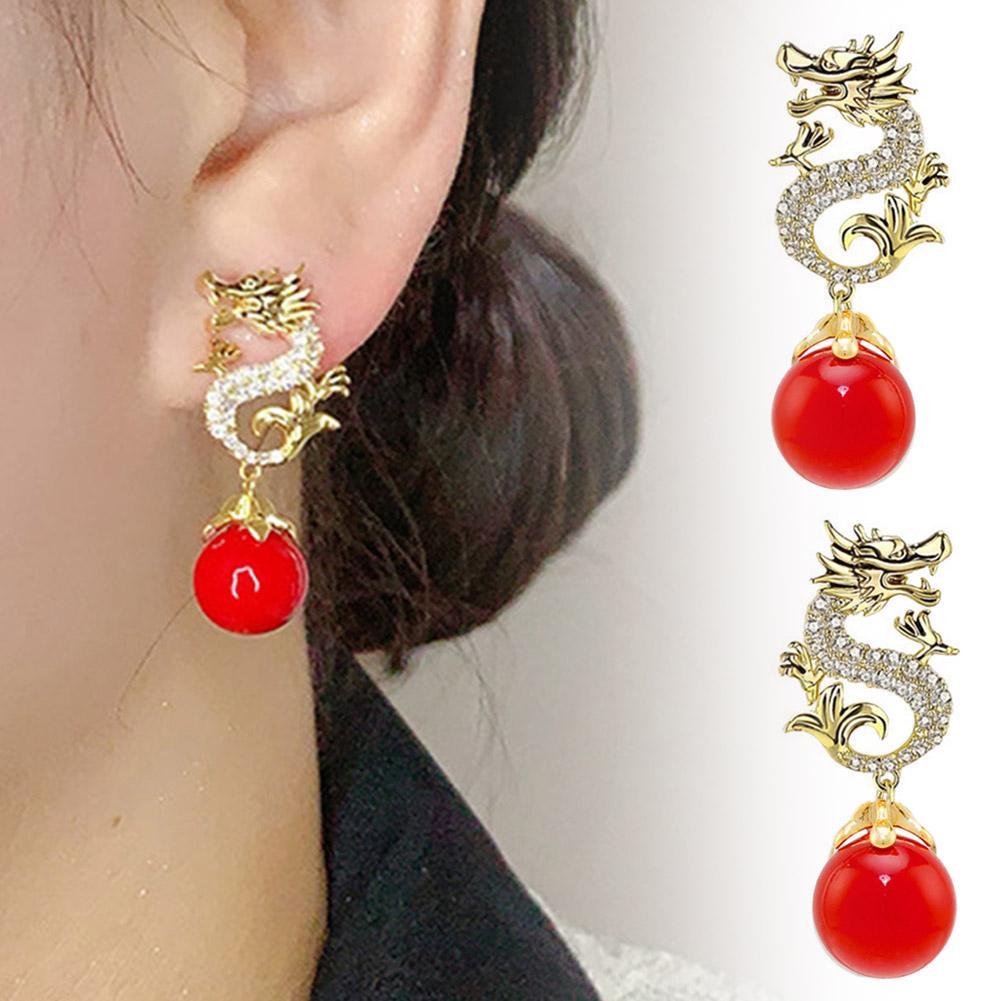 thumbnail image 4 of Ruifaya Pendientes de cuentas colgantes de dragón, pendientes de dragón, pendientes de Año Nuevo 2024 para mujer, 4 of 7