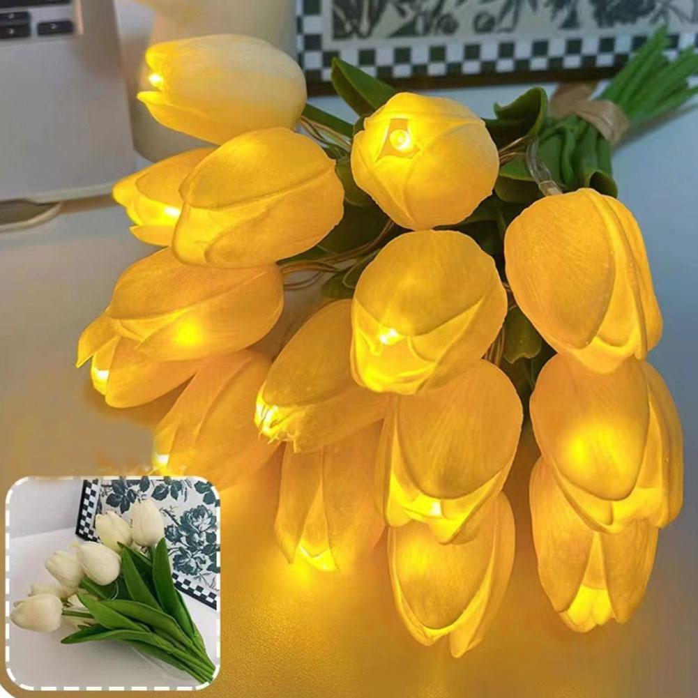 thumbnail image 4 of Ruifaya Tulipanes Flores Artificiales Luz LED De Noche Ramo Luz Decoración Atmósfera C9, 4 of 7