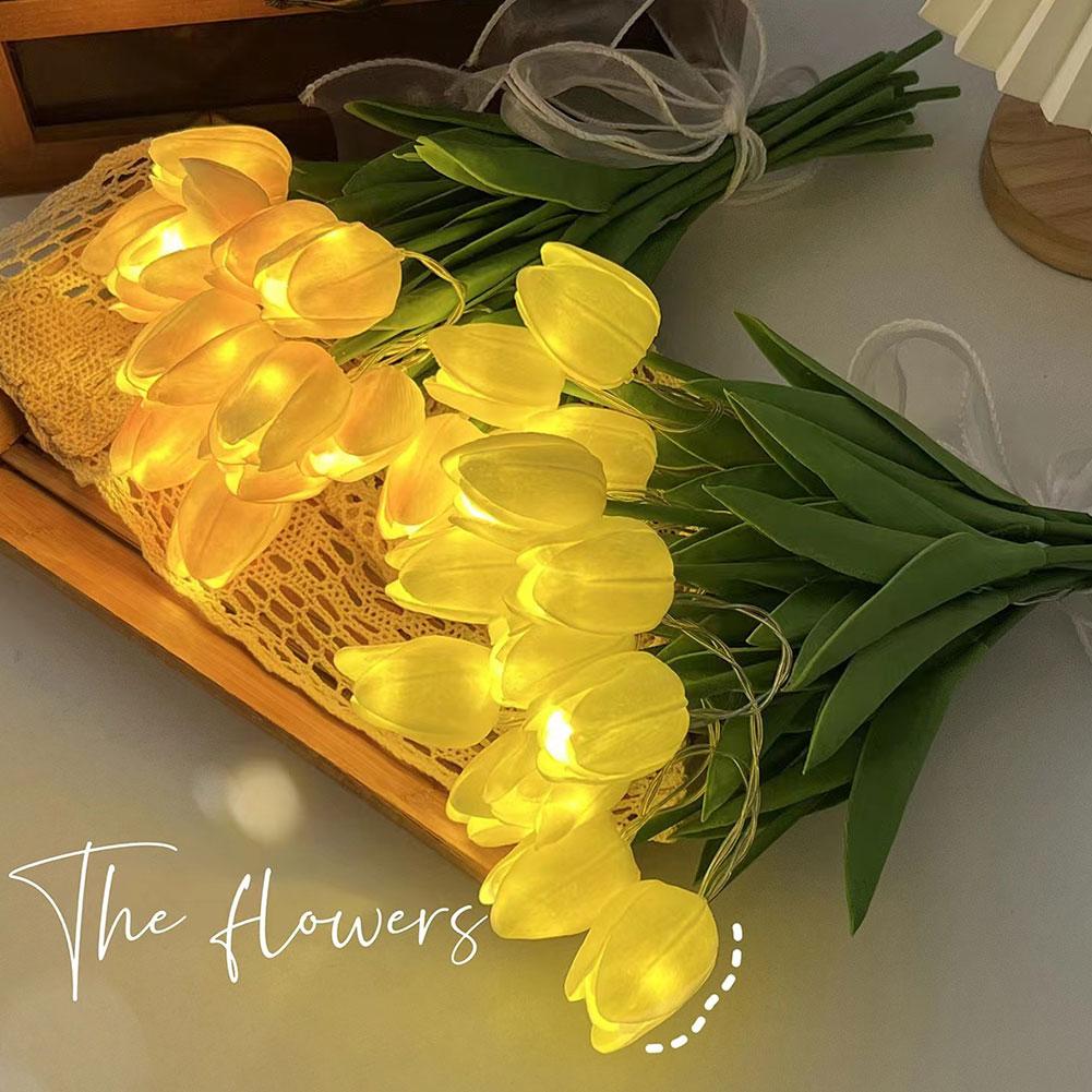 thumbnail image 3 of Ruifaya Tulipanes Flores Artificiales Luz LED De Noche Ramo Luz Decoración Atmósfera C9, 3 of 7