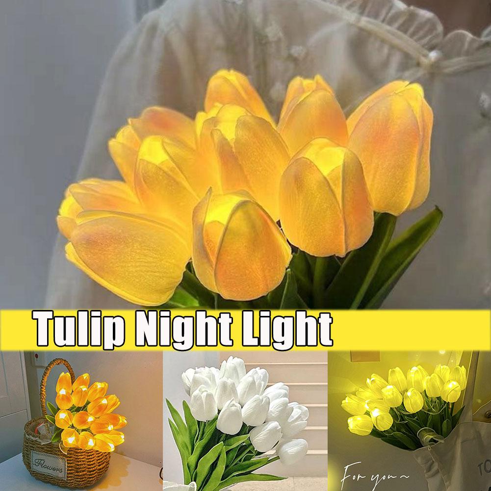 thumbnail image 2 of Ruifaya Tulipanes Flores Artificiales Luz LED De Noche Ramo Luz Decoración Atmósfera C9, 2 of 7