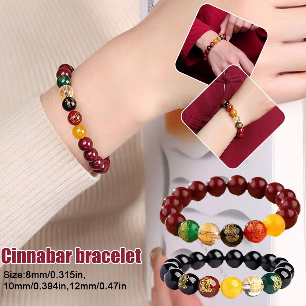 thumbnail image 2 of SGACAI Pulsera energética con amuleto de la suerte y la fortuna para hombre y mujer con cuentas redondas de cinabrio rojo^, 2 of 7