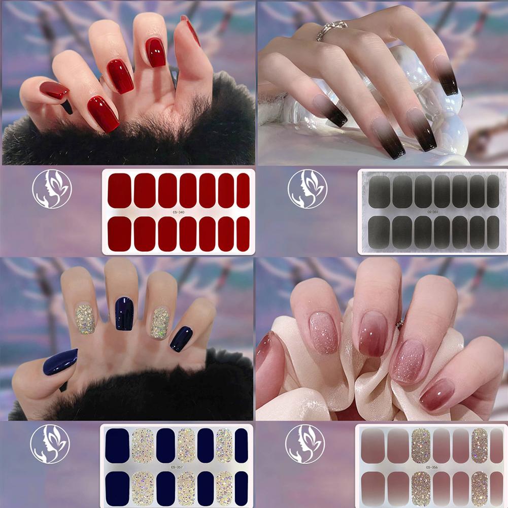 thumbnail image 3 of Wartleves Pegatinas de uñas de cobertura completa, pegatinas de manicura con purpurina bonitas y completas, 14 piezas/juego, 3 of 7