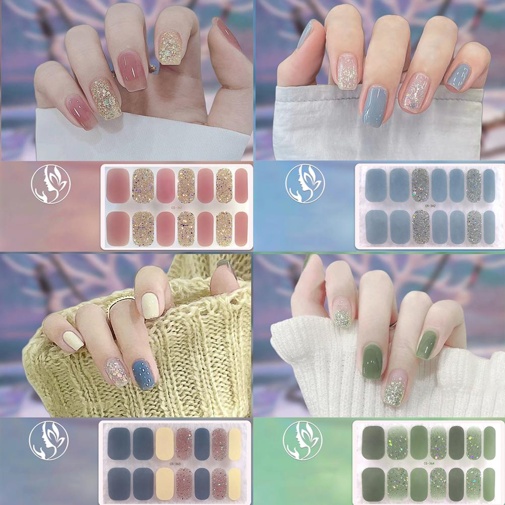 thumbnail image 2 of Wartleves Pegatinas de uñas de cobertura completa, pegatinas de manicura con purpurina bonitas y completas, 14 piezas/juego, 2 of 7