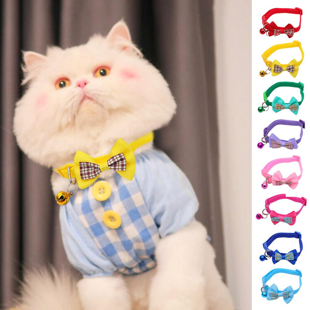 thumbnail image 3 of Wartleves Collar ajustable para perro y gato con lazo a cuadros y cascabel, 3 of 7