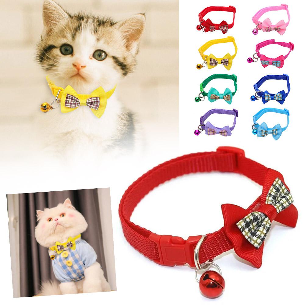 thumbnail image 2 of Wartleves Collar ajustable para perro y gato con lazo a cuadros y cascabel, 2 of 7