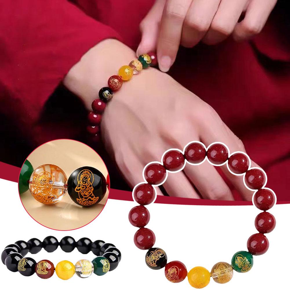 thumbnail image 3 of SGACAI Pulsera energética con amuleto de la suerte y la fortuna para hombre y mujer con cuentas redondas de cinabrio rojo^, 3 of 7