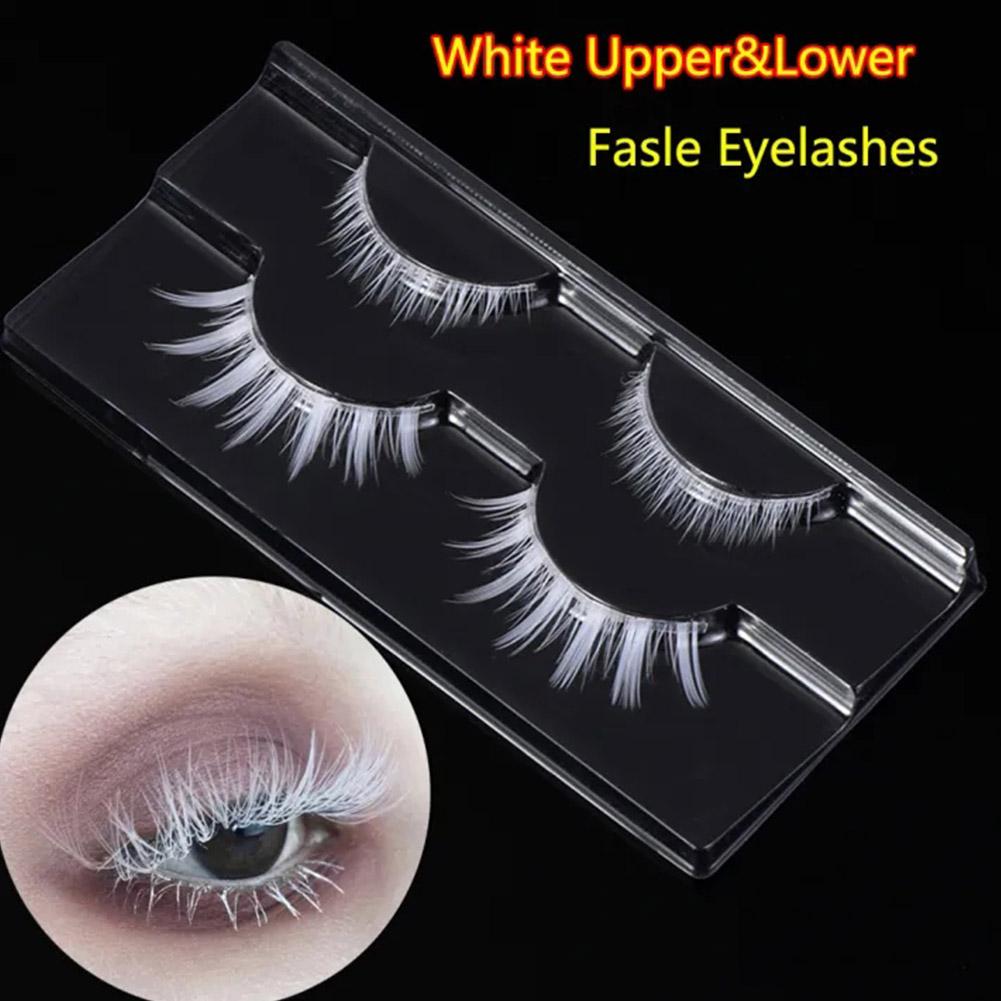 thumbnail image 2 of Wartleves Pestañas postizas naturales para cosplay, pestañas superiores e inferiores, pestañas postizas blancas T4C8 }✨, 2 of 7