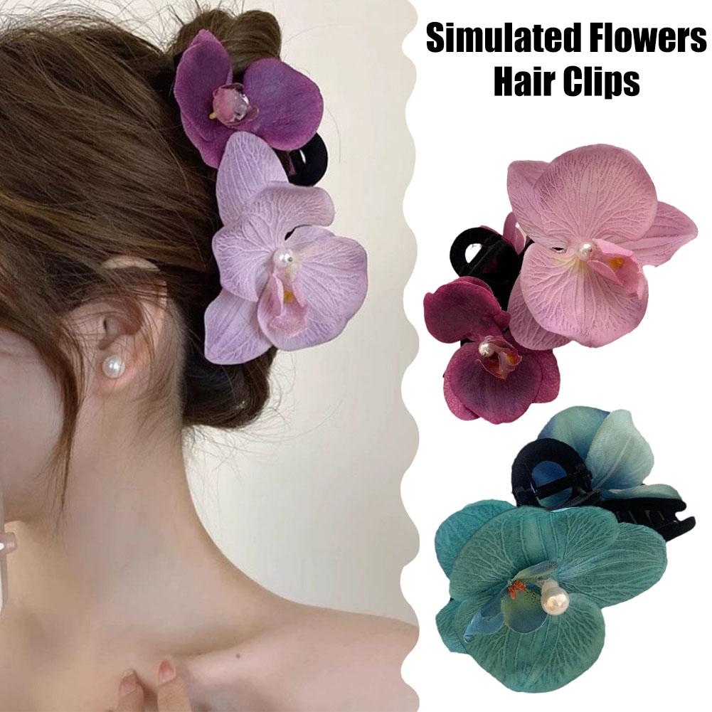 thumbnail image 3 of SGACAI Pinzas para el pelo con flores de phalaenopsis, tocados de moda, horquillas florales retro para el pelo J9K гσ, 3 of 7