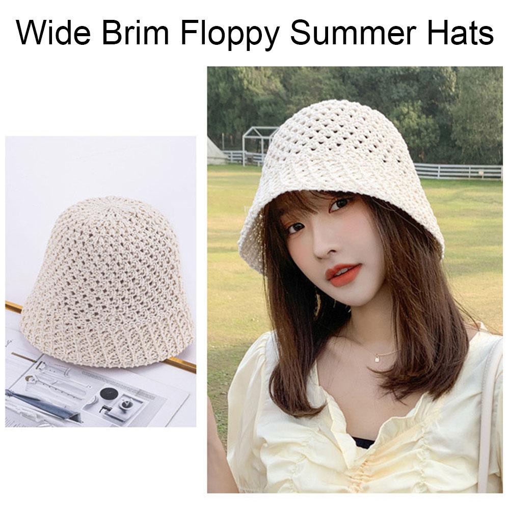thumbnail image 2 of SGACAI Sombreros de verano de ala ancha flexibles Gorra de ala ancha plegable Cubo de paja Sol Playa R, 2 of 7