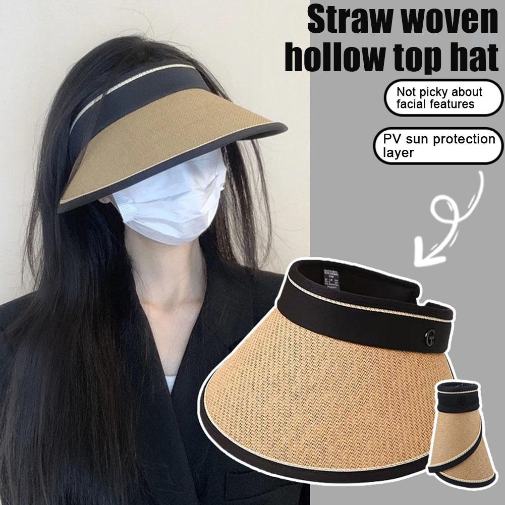 thumbnail image 4 of SGACAI Sombrero de paja de verano para mujer, plegable, de ala ancha, con lazo, visera, sombrero de viaje rápido, 4 of 7