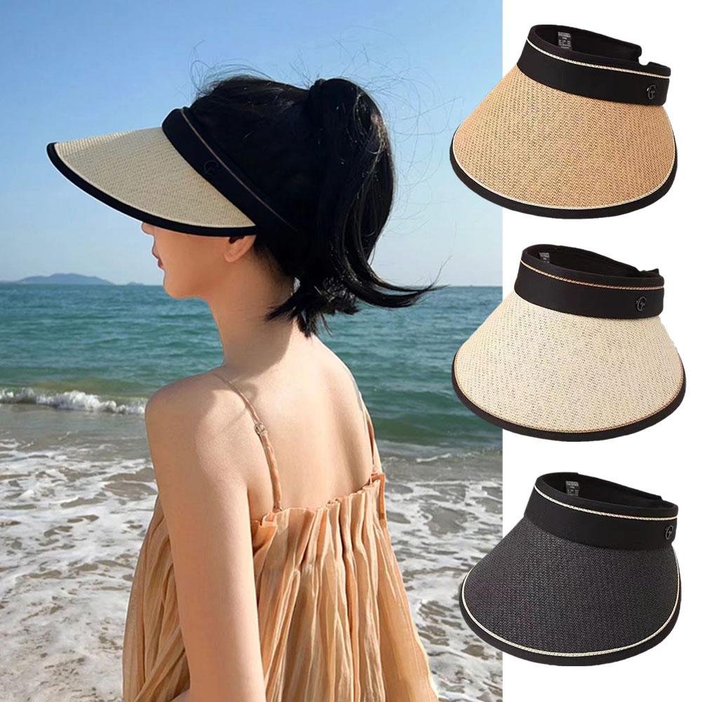 thumbnail image 3 of SGACAI Sombrero de paja de verano para mujer, plegable, de ala ancha, con lazo, visera, sombrero de viaje rápido, 3 of 7
