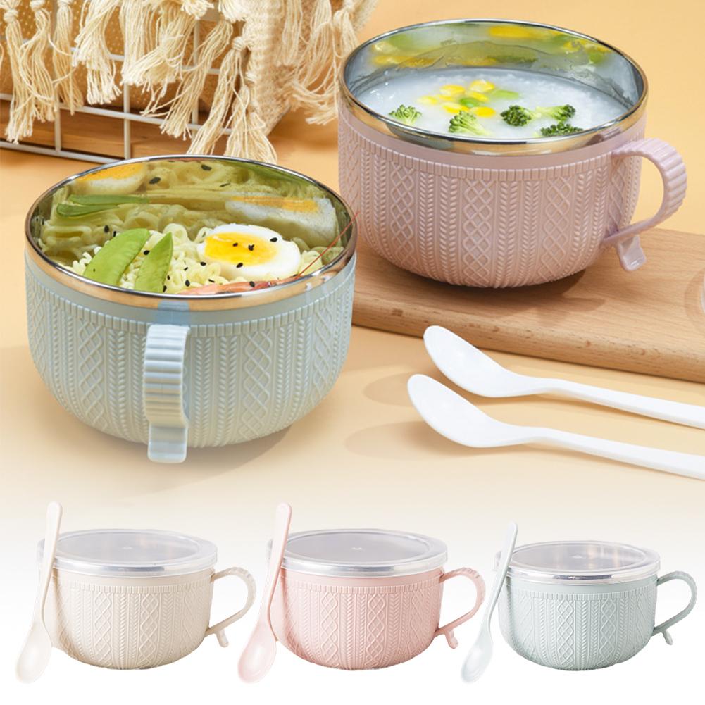 thumbnail image 3 of Wartleves Cuenco de acero inoxidable para fideos instantáneos Cuenco para arroz Sopa 9CJ6 D4L9 Tapa con asa✨\ EE. UU., 3 of 7