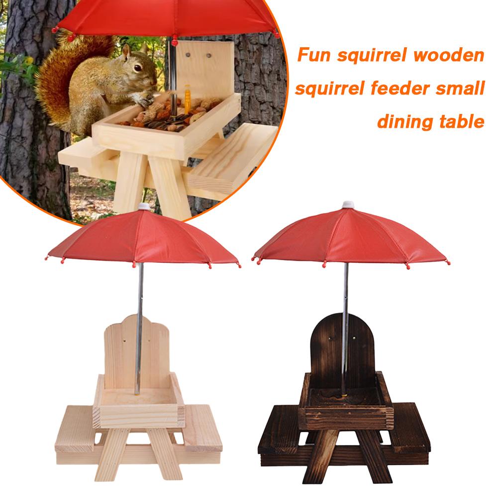 thumbnail image 5 of Wartleves Comedero de madera para ardillas divertido y pequeño para mesa de comedor al aire libre y jardín, 5 of 7