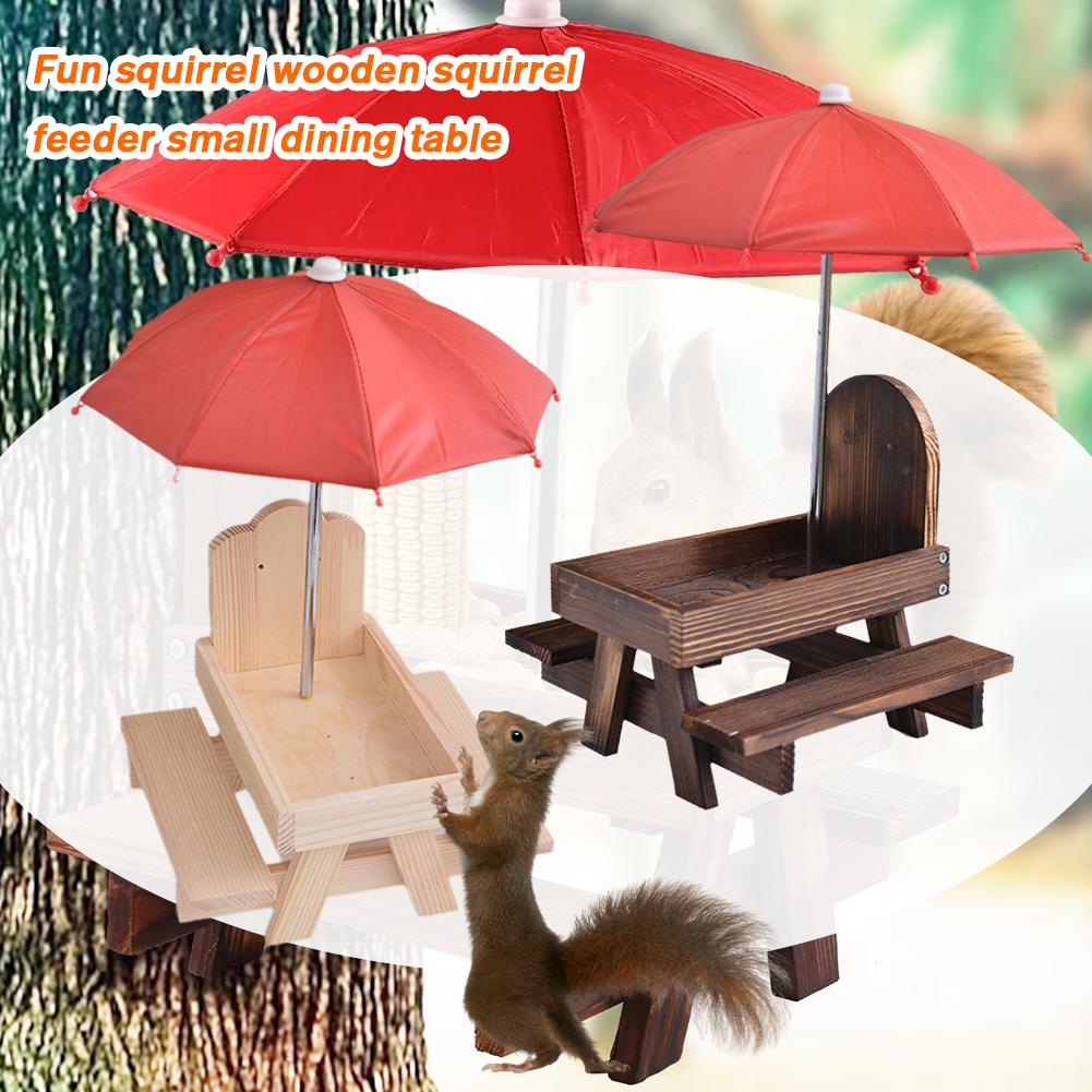 thumbnail image 3 of Wartleves Comedero de madera para ardillas divertido y pequeño para mesa de comedor al aire libre y jardín, 3 of 7