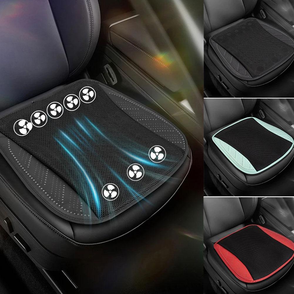 thumbnail image 2 of SGACAI Cojín de asiento de automóvil refrescante, funda de asiento de automóvil ventilada, almohadilla de enfriamiento de asiento de automóvil transpirable con ventiladores de 5/8 pulgadas, cable U, 2 of 7