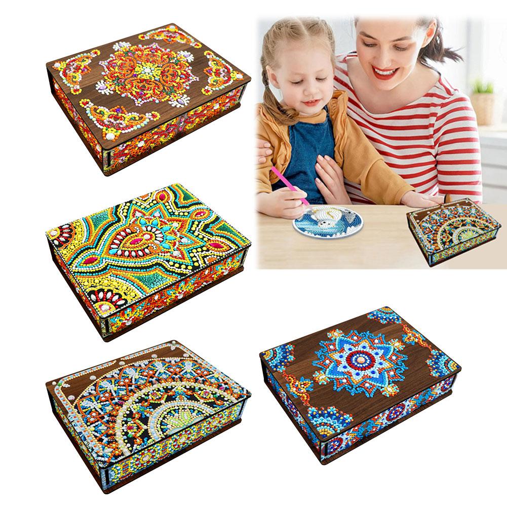 thumbnail image 4 of Wartleves Caja organizadora de almacenamiento de joyas de madera con diseño de flor de mandala 5D DIY, 4 of 7