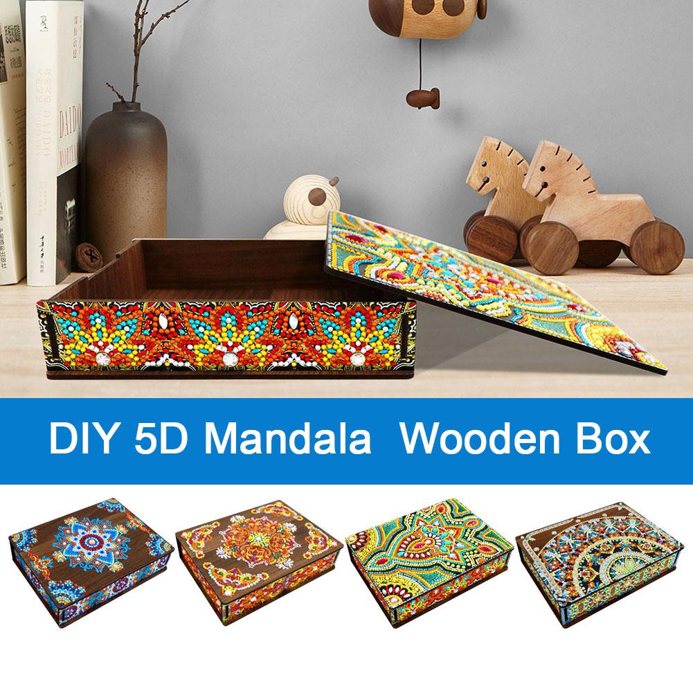 thumbnail image 3 of Wartleves Caja organizadora de almacenamiento de joyas de madera con diseño de flor de mandala 5D DIY, 3 of 7