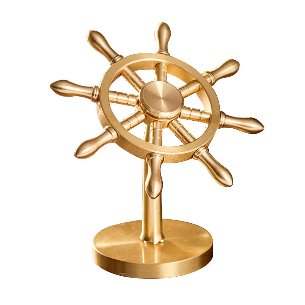 thumbnail image 4 of Wartleves Escultura de barco con timón de latón que gira y rueda de dirección, adornos decorativos de resina, 4 of 7