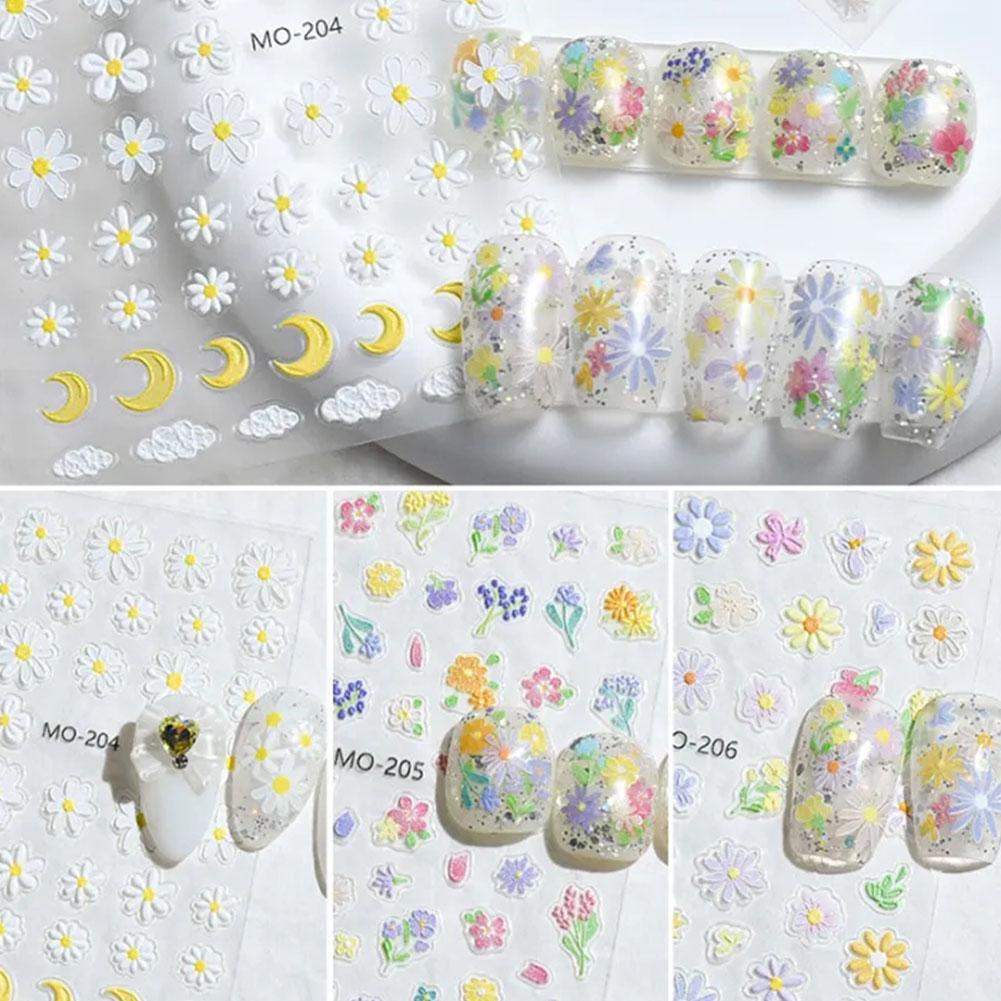 thumbnail image 2 of SGACAI Pegatinas para decoración de uñas, pegatinas con relieve de flores femeninas, pintura al óleo, margaritas Y3W1, 2 of 7