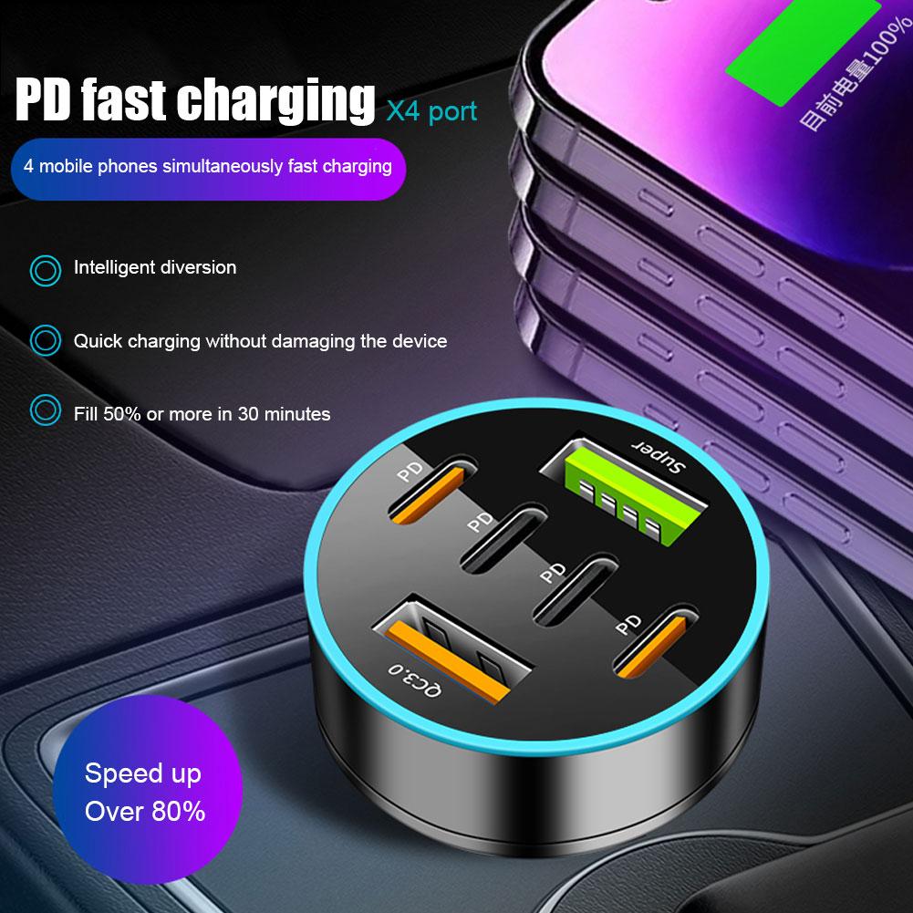 thumbnail image 2 of Wartleves Cargador de coche de 66 W, 4 puertos USB tipo C, adaptador de teléfono para coche de carga rápida con pantalla digital, 2 of 7