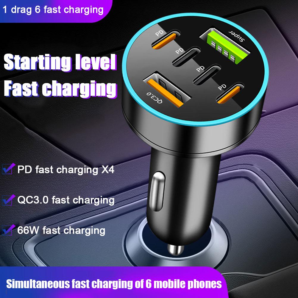 thumbnail image 3 of Wartleves Cargador de coche de 66 W, 4 puertos USB tipo C, adaptador de teléfono para coche de carga rápida con pantalla digital, 3 of 7