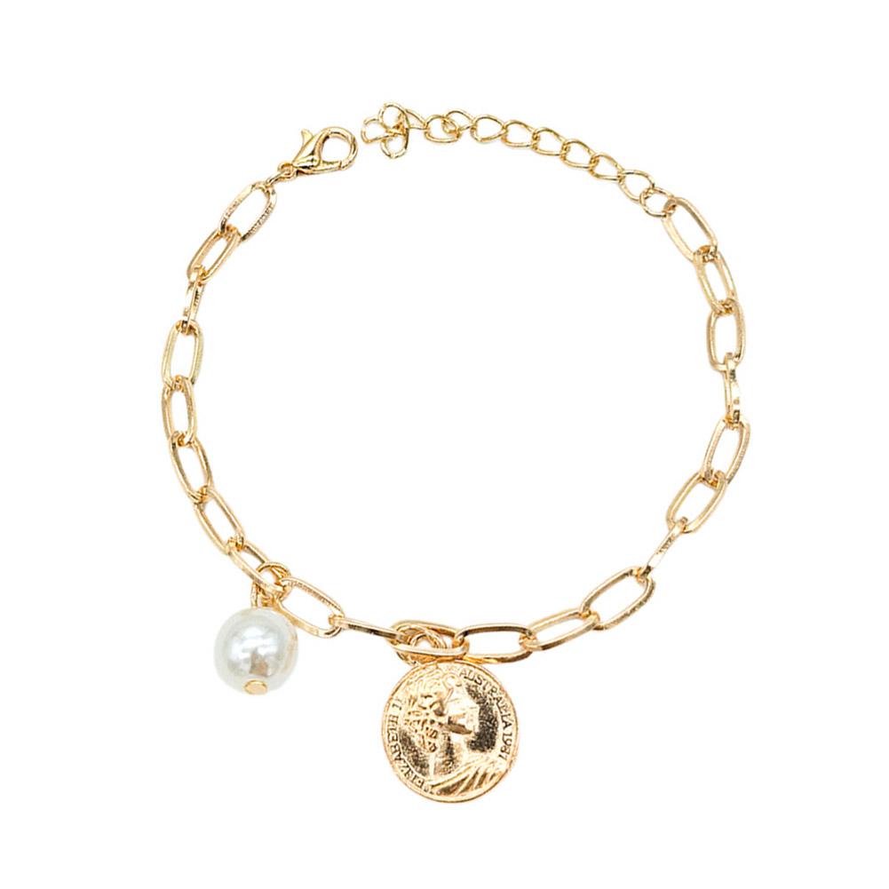 thumbnail image 5 of Ruifaya Pulsera de monedas con retrato de hip hop Pulsera de monedas geométricas con cadena multicapa (, 5 of 7