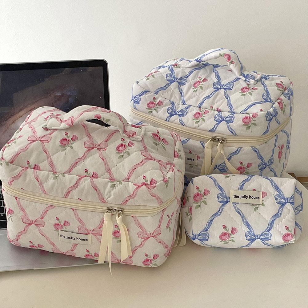 thumbnail image 2 of SGACAI Bolsa de aseo con lazo para cosméticos con caja nueva rosa y cremallera grande, 2 of 7