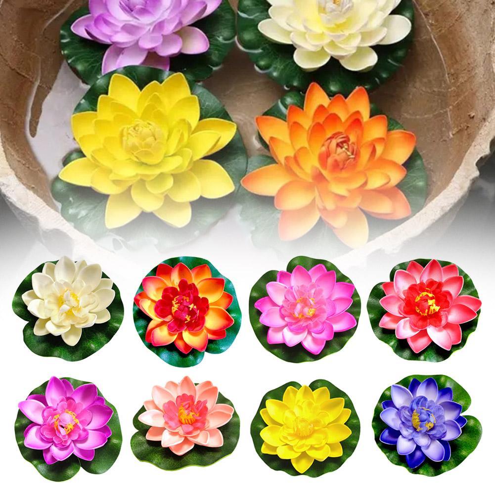 thumbnail image 4 of Wartleves Planta de hojas de loto artificiales, hojas flotantes, lirio de agua, para jardín y piscina, 4 of 7