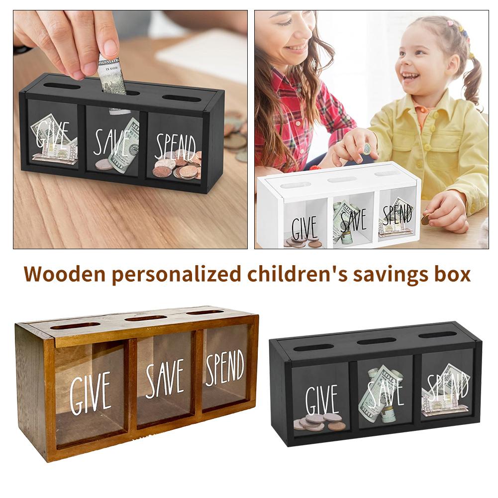 thumbnail image 2 of SGACAI Alcancías para niños, caja de madera para ahorrar dinero, para regalar y gastar, para niños, alcancía para monedas, alcancía para niños de montaje en pared para dinero en efectivo, billetes, 2 of 7