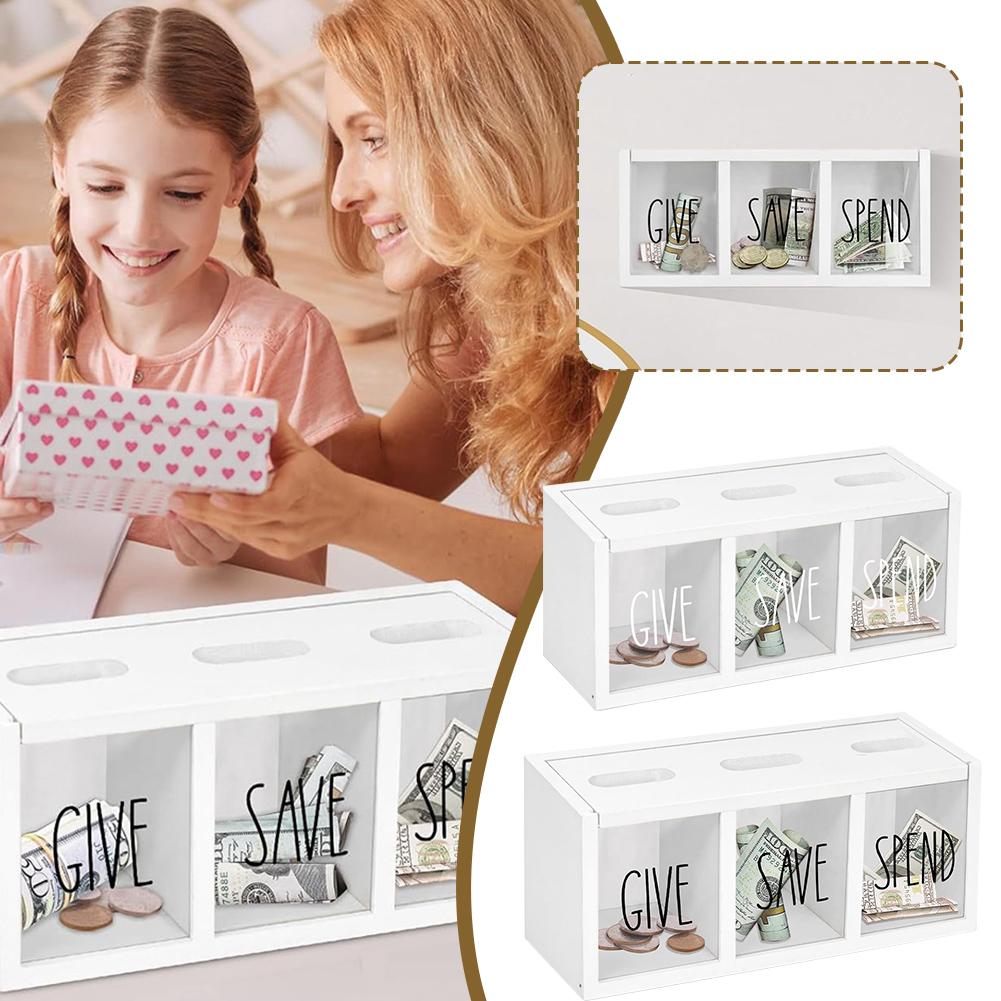 thumbnail image 4 of Wartleves Alcancías para niños, caja de madera para ahorrar dinero, para regalar y gastar, para niños, alcancía para monedas, alcancía para niños de montaje en pared para dinero en efectivo, billetes, 4 of 7