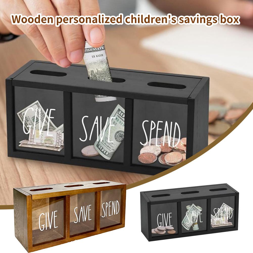 thumbnail image 3 of SGACAI Alcancías para niños, caja de madera para ahorrar dinero, para regalar y gastar, para niños, alcancía para monedas, alcancía para niños de montaje en pared para dinero en efectivo, billetes, 3 of 7