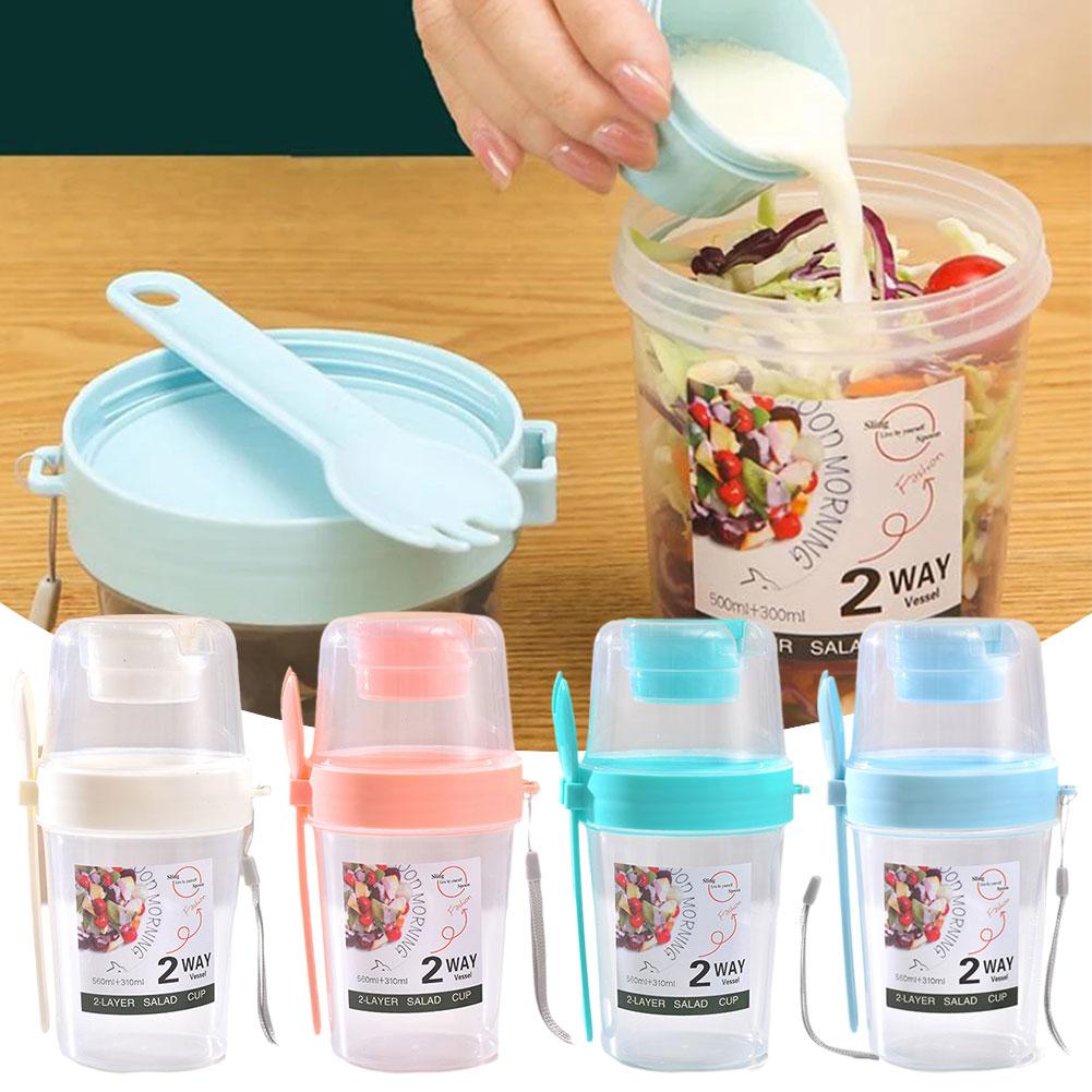 thumbnail image 4 of Ruifaya Vaso de yogur con cuchara, tenedor, cereales, desayuno, recipiente para fruta, comida para la noche, 4 of 7