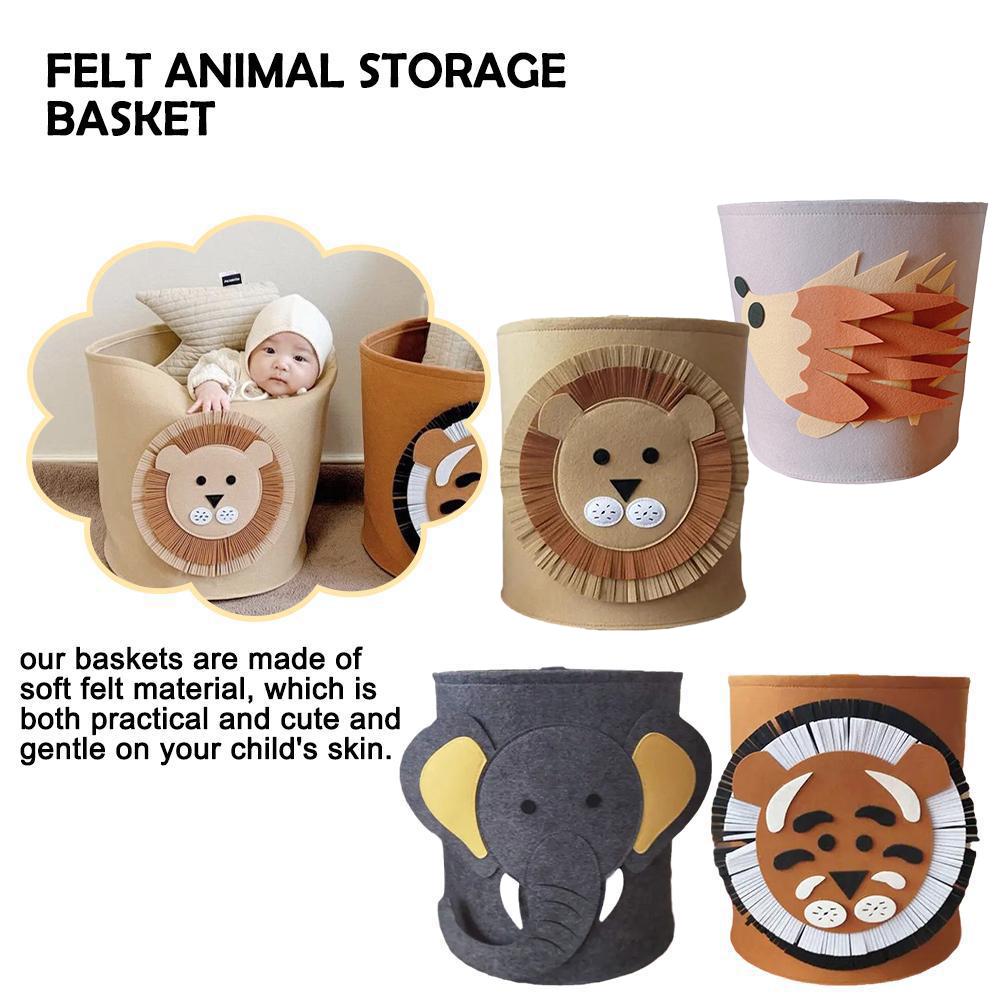 thumbnail image 3 of SGACAI Cesta de fieltro para guardar animales, cesta de dibujos animados de león, elefante y tigre V8U7 ▲у, 3 of 7