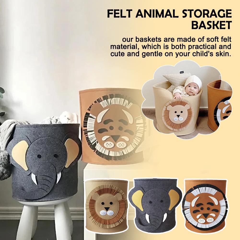 thumbnail image 4 of SGACAI Cesta de fieltro para guardar animales, cesta de dibujos animados de león, elefante y tigre V8U7 ▲у, 4 of 7